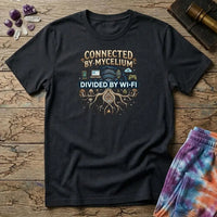 Printify T-Shirt Connected by Mycelium Divided By Wi-Fi T-Shirt Mushroom Magic Mushroom T-Shirt