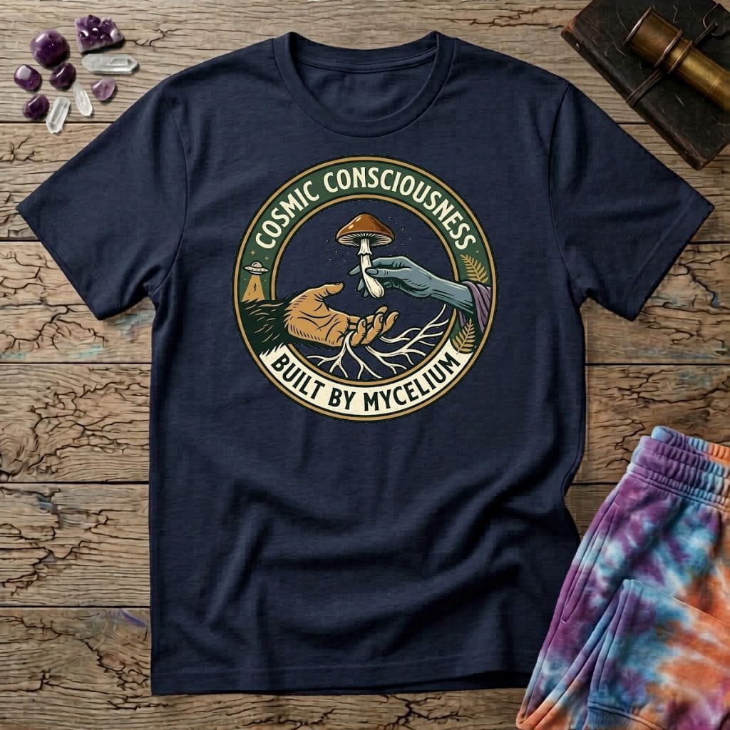 Printify T-Shirt Cosmic Consciousness Built By Mycelium T-Shirt Mushroom Magic Mushroom T-Shirt