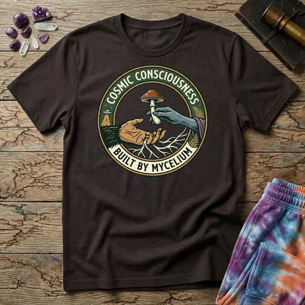 Printify T-Shirt Cosmic Consciousness Built By Mycelium T-Shirt Mushroom Magic Mushroom T-Shirt