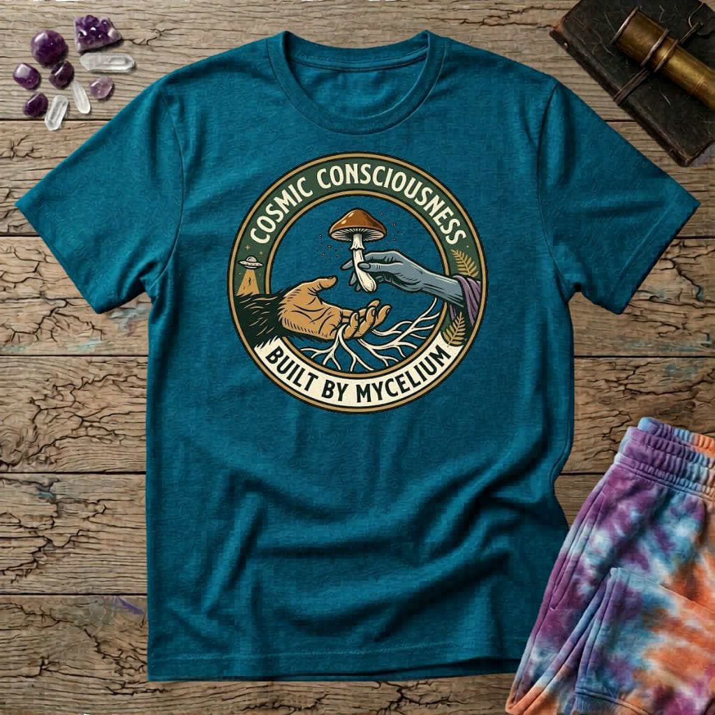 Printify T-Shirt Cosmic Consciousness Built By Mycelium T-Shirt Mushroom Magic Mushroom T-Shirt