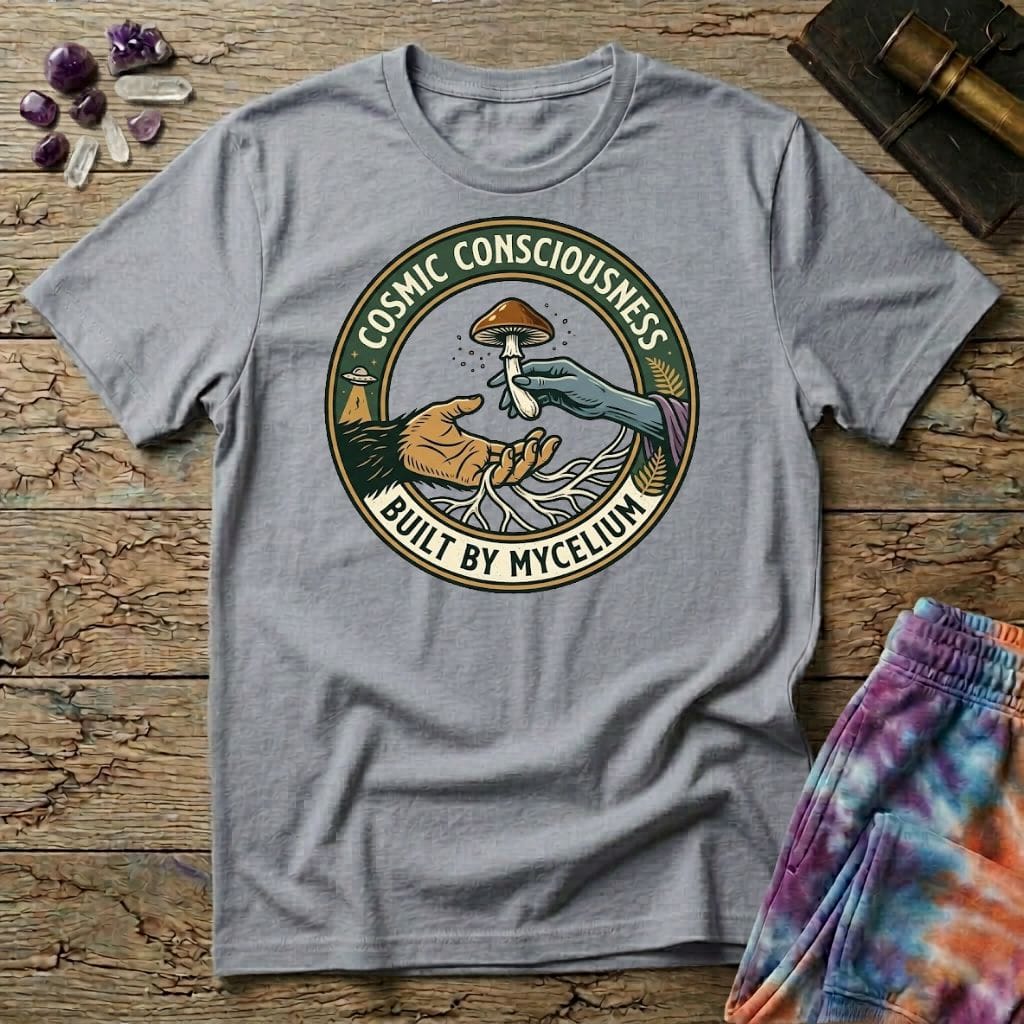 Printify T-Shirt Cosmic Consciousness Built By Mycelium T-Shirt Mushroom Magic Mushroom T-Shirt