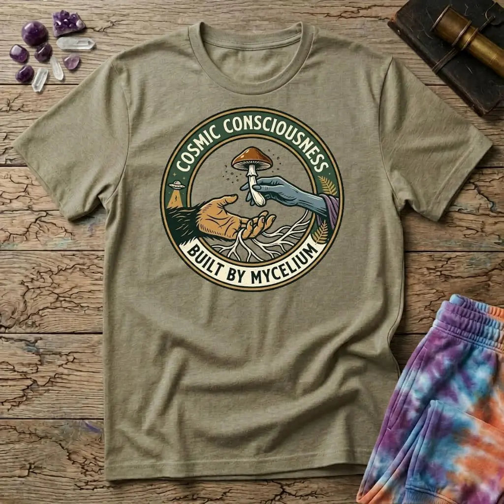 Printify T-Shirt Cosmic Consciousness Built By Mycelium T-Shirt Mushroom Magic Mushroom T-Shirt