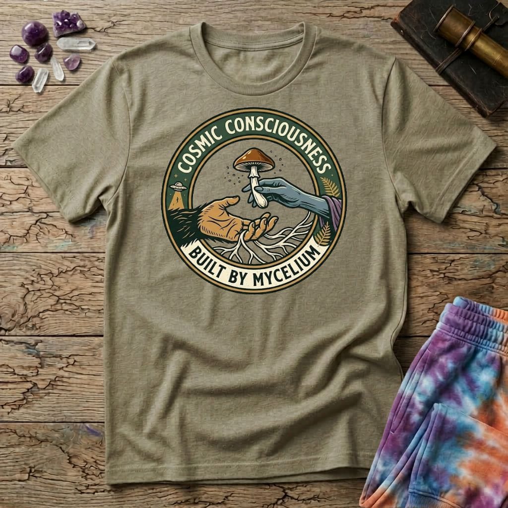 Printify T-Shirt Cosmic Consciousness Built By Mycelium T-Shirt Mushroom Magic Mushroom T-Shirt