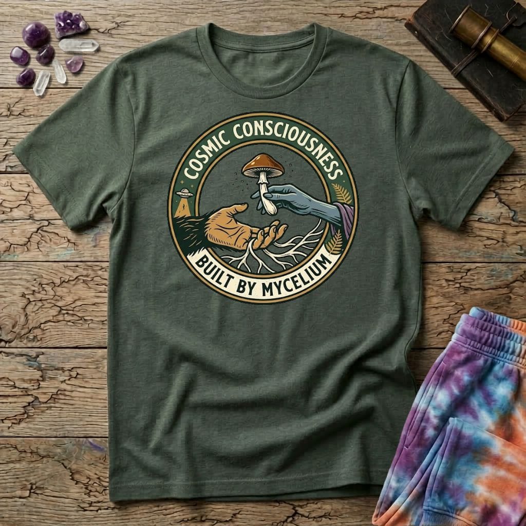 Printify T-Shirt Cosmic Consciousness Built By Mycelium T-Shirt Mushroom Magic Mushroom T-Shirt