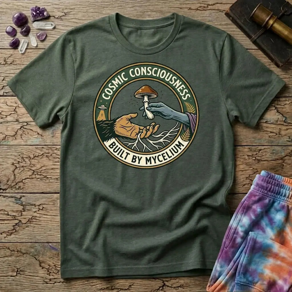 Printify T-Shirt Cosmic Consciousness Built By Mycelium T-Shirt Mushroom Magic Mushroom T-Shirt