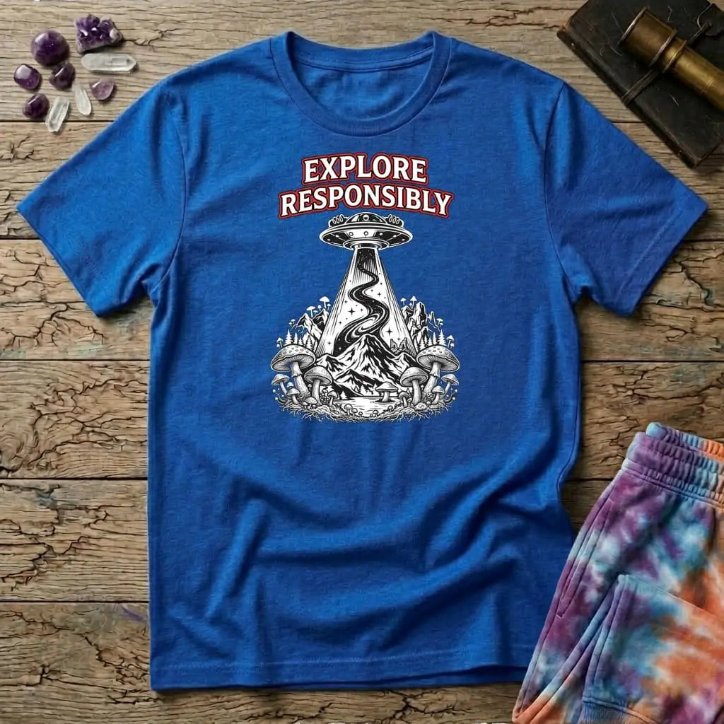 Printify T-Shirt Explore Responsibly Mushroom T-Shirt Mushroom Magic Mushroom T-Shirt