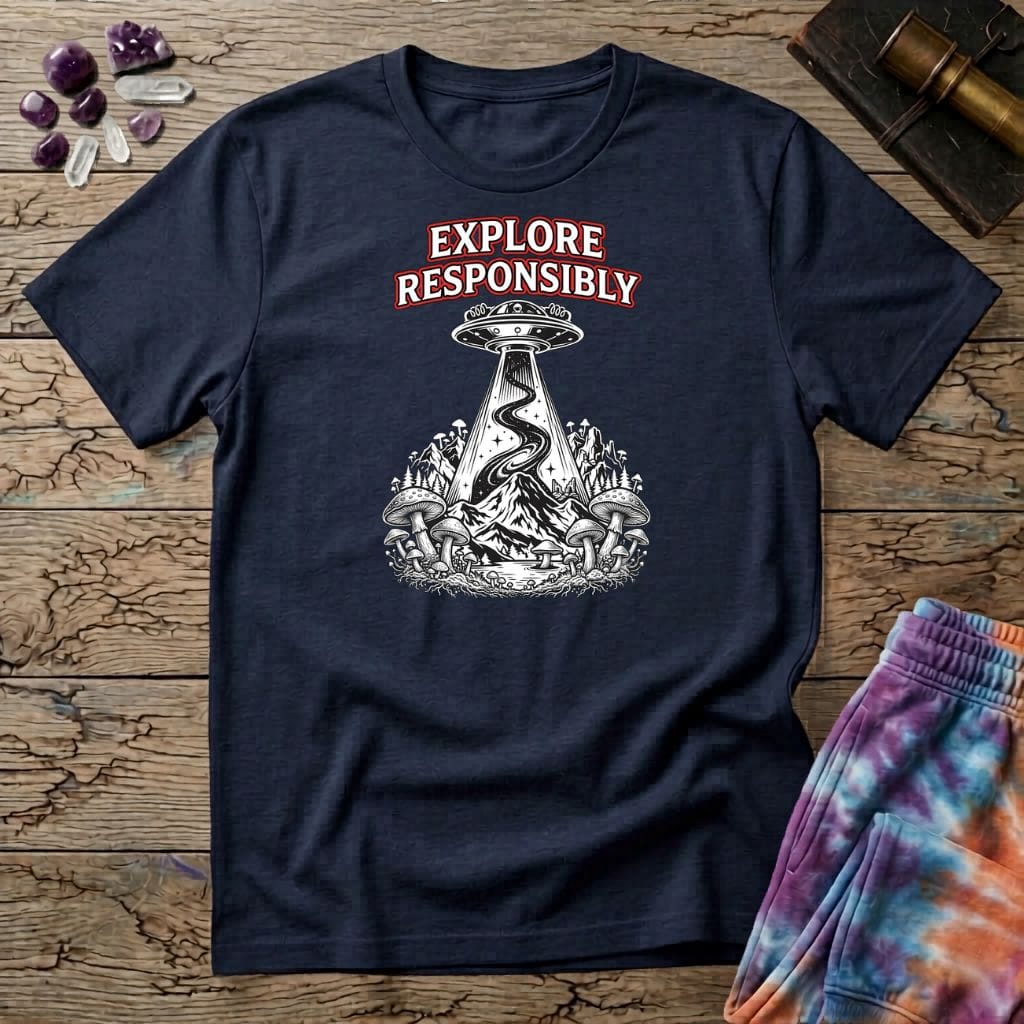 Printify T-Shirt Explore Responsibly Mushroom T-Shirt Mushroom Magic Mushroom T-Shirt