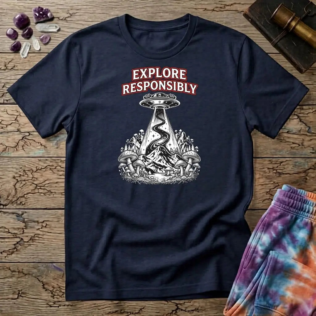 Printify T-Shirt Explore Responsibly Mushroom T-Shirt Mushroom Magic Mushroom T-Shirt