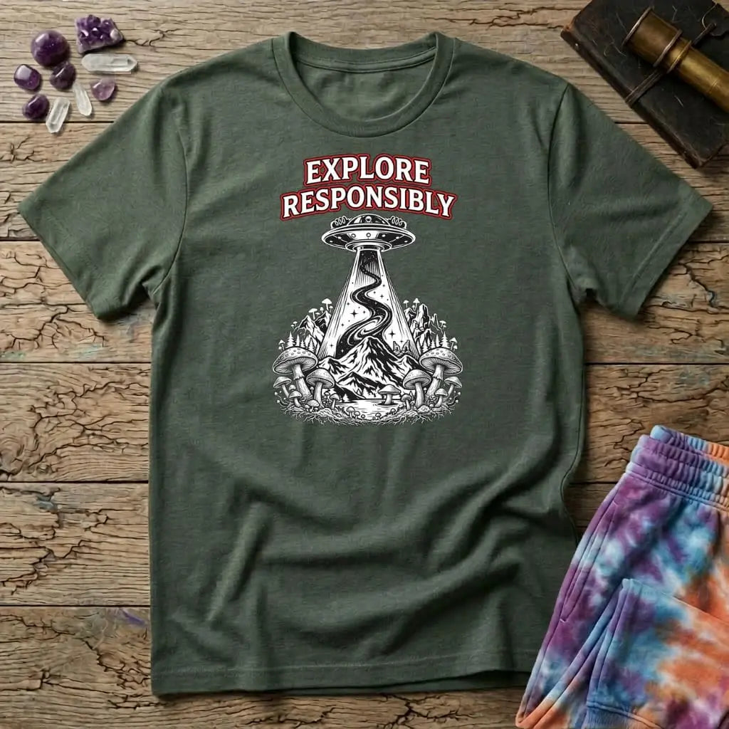 Printify T-Shirt Explore Responsibly Mushroom T-Shirt Mushroom Magic Mushroom T-Shirt
