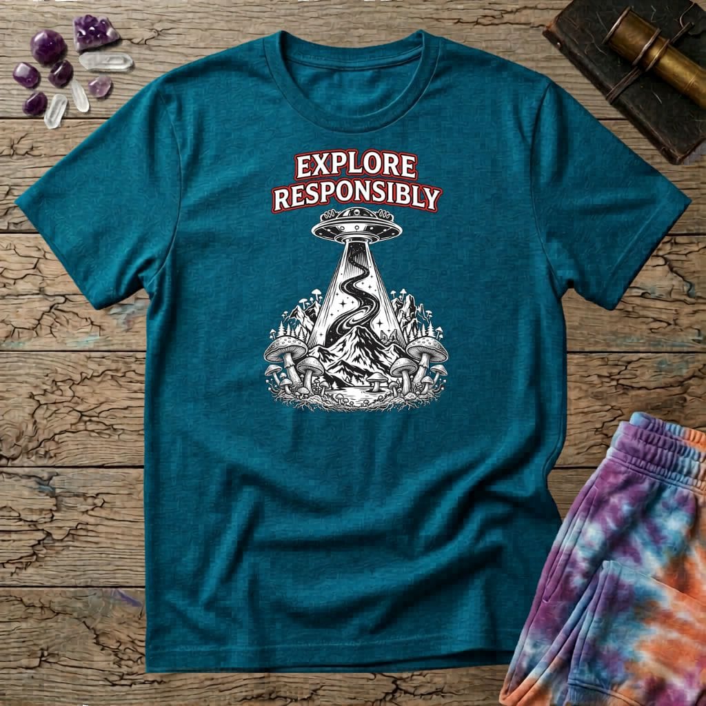 Printify T-Shirt Explore Responsibly Mushroom T-Shirt Mushroom Magic Mushroom T-Shirt