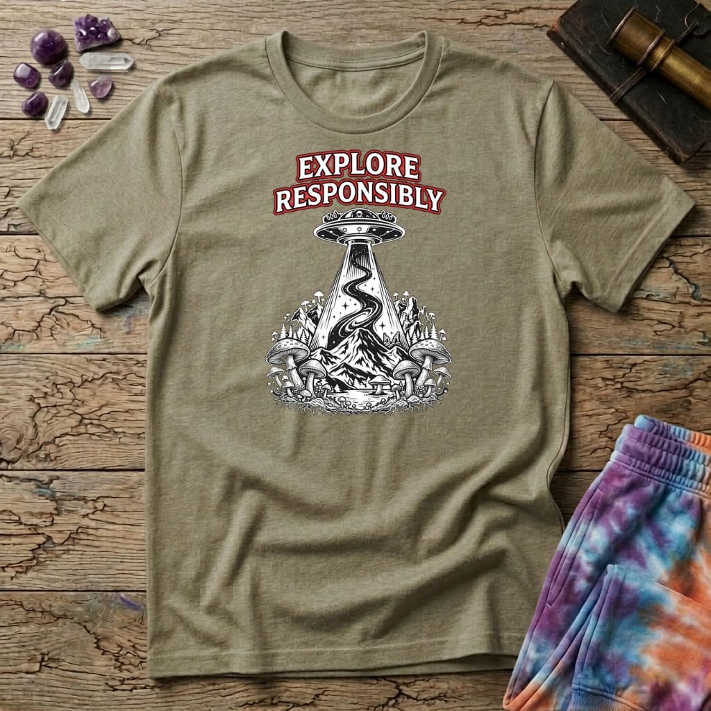 Printify T-Shirt Explore Responsibly Mushroom T-Shirt Mushroom Magic Mushroom T-Shirt