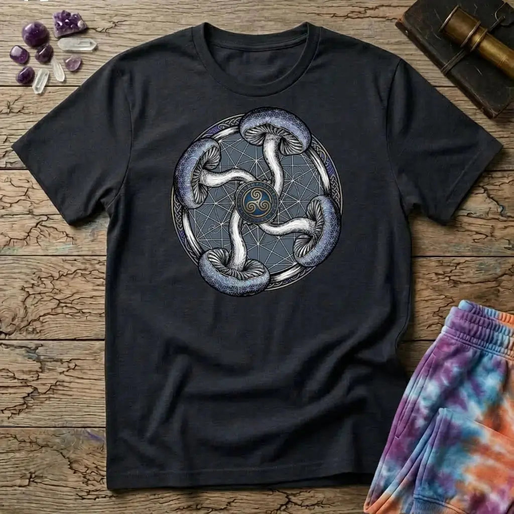Printify T-Shirt Four Mushroom Celtic T-Shirt Mushroom Magic Mushroom T-Shirt