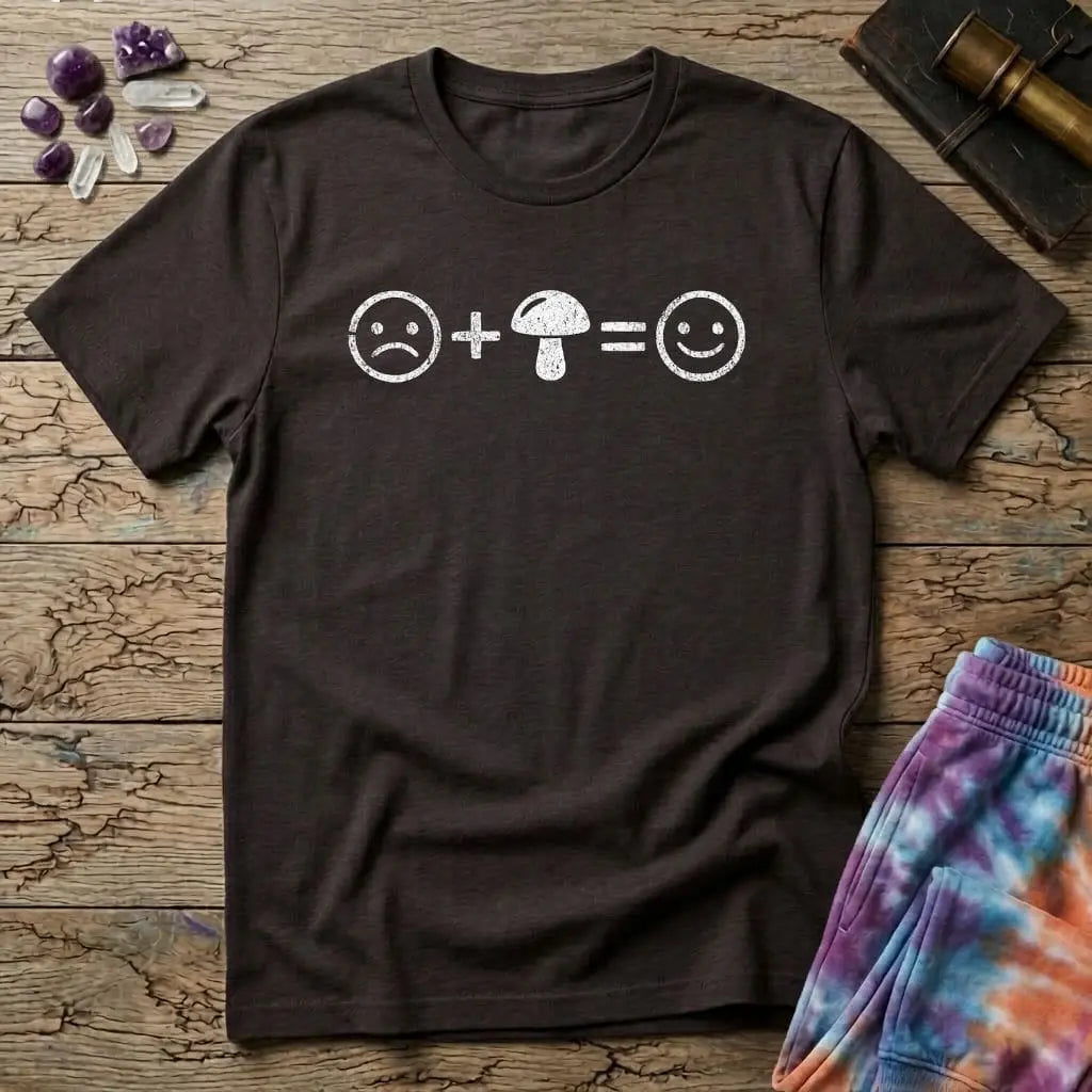 Printify T-Shirt Frown Plus Mushroom Equals Happy T-Shirt Mushroom Magic Mushroom T-Shirt