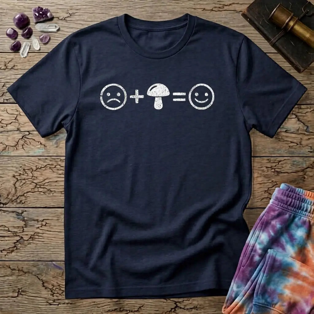 Printify T-Shirt Frown Plus Mushroom Equals Happy T-Shirt Mushroom Magic Mushroom T-Shirt