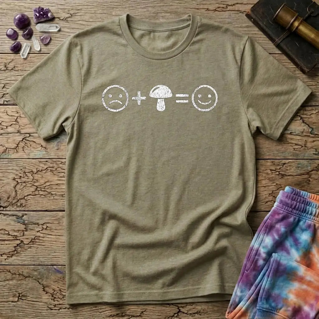 Printify T-Shirt Frown Plus Mushroom Equals Happy T-Shirt Mushroom Magic Mushroom T-Shirt