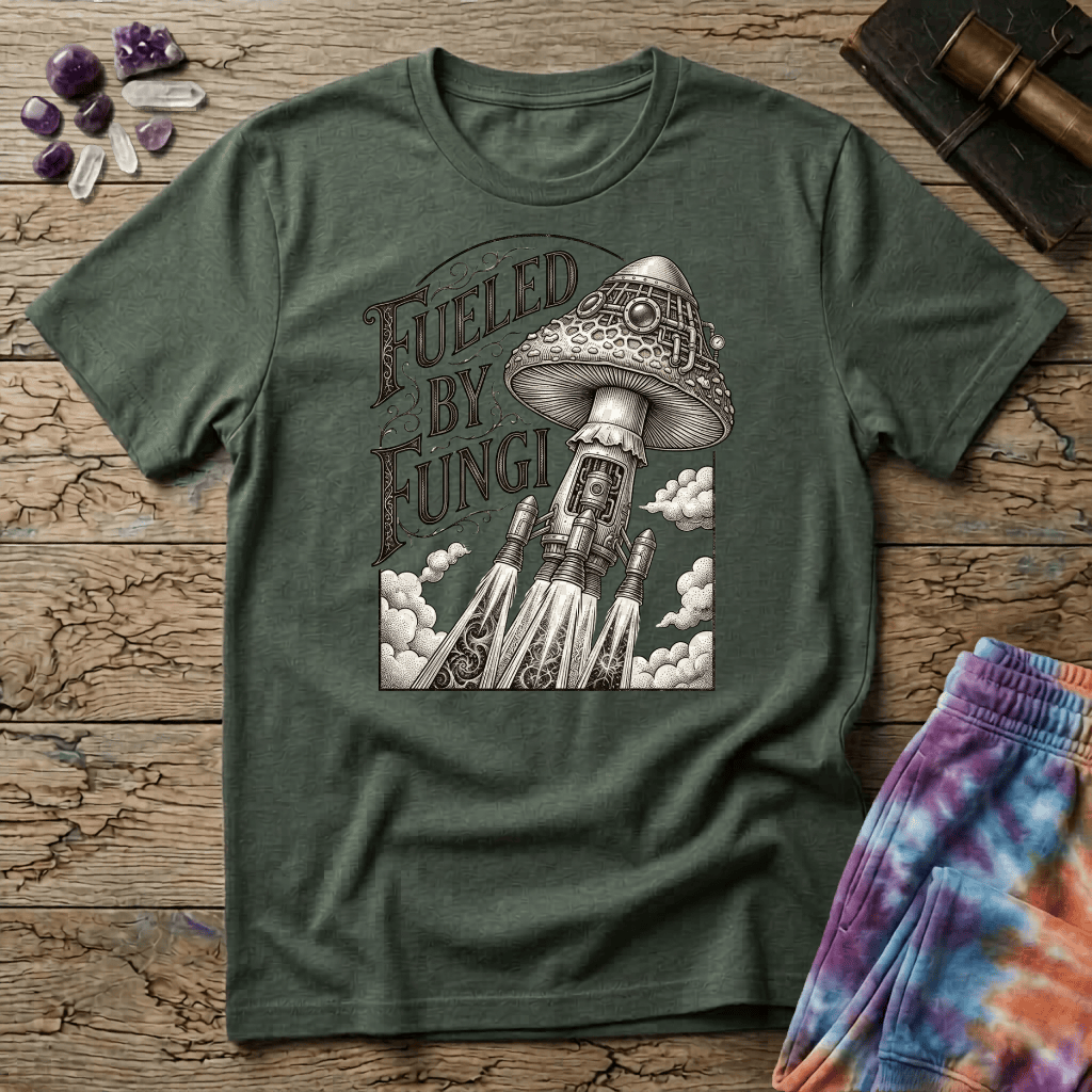 Printify T-Shirt Fueled By Fungi Mushroom T-Shirt Mushroom Magic Mushroom T-Shirt