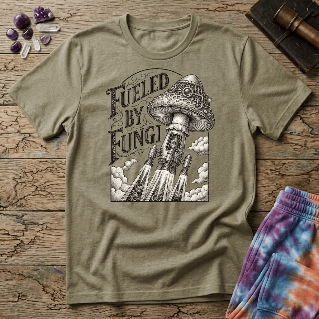 Printify T-Shirt Fueled By Fungi Mushroom T-Shirt Mushroom Magic Mushroom T-Shirt