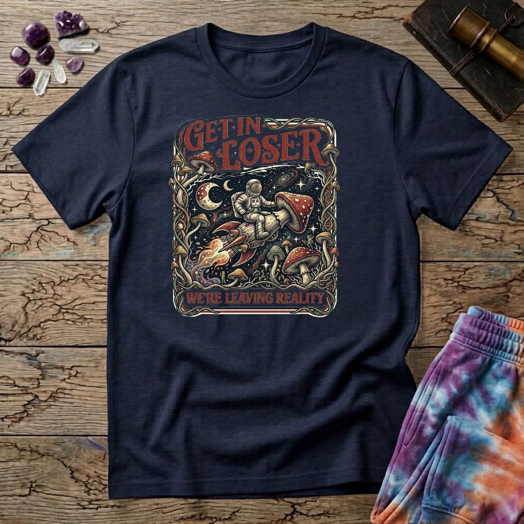 Printify T-Shirt Get In Loser Reality Mushroom T-Shirt Mushroom Magic Mushroom T-Shirt