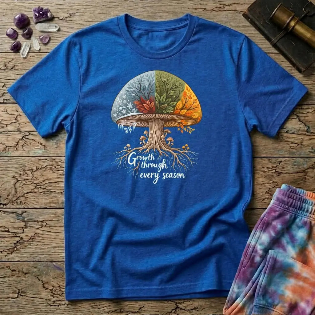Printify T-Shirt Growth Through Any Season T-Shirt Mushroom Magic Mushroom T-Shirt