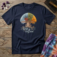 Printify T-Shirt Growth Through Any Season T-Shirt Mushroom Magic Mushroom T-Shirt