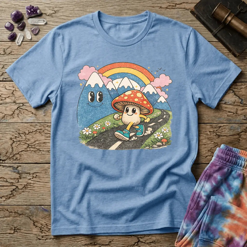 Printify T-Shirt Happy Mushroom Walking T-Shirt Mushroom Magic Mushroom T-Shirt