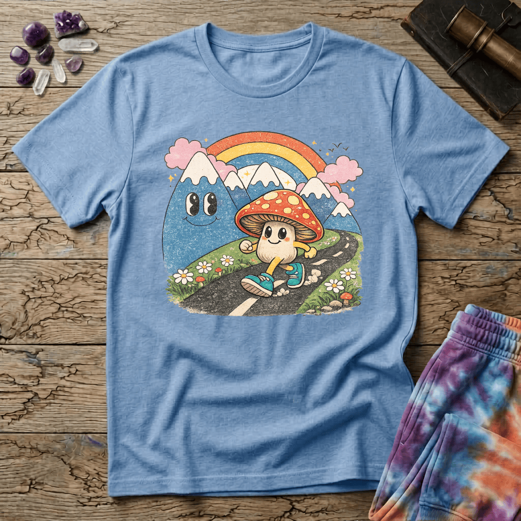 Printify T-Shirt Happy Mushroom Walking T-Shirt Mushroom Magic Mushroom T-Shirt