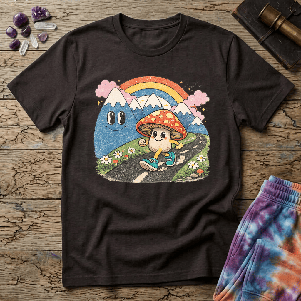 Printify T-Shirt Happy Mushroom Walking T-Shirt Mushroom Magic Mushroom T-Shirt