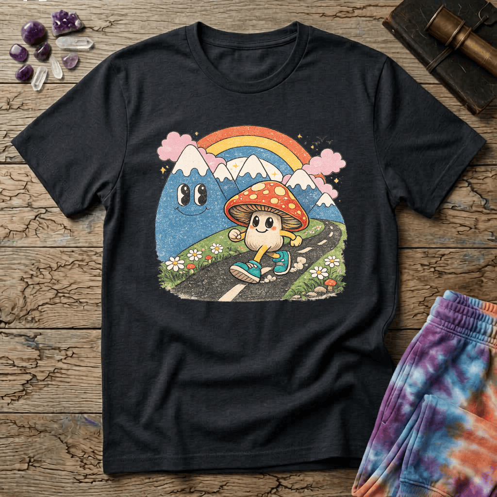 Printify T-Shirt Happy Mushroom Walking T-Shirt Mushroom Magic Mushroom T-Shirt