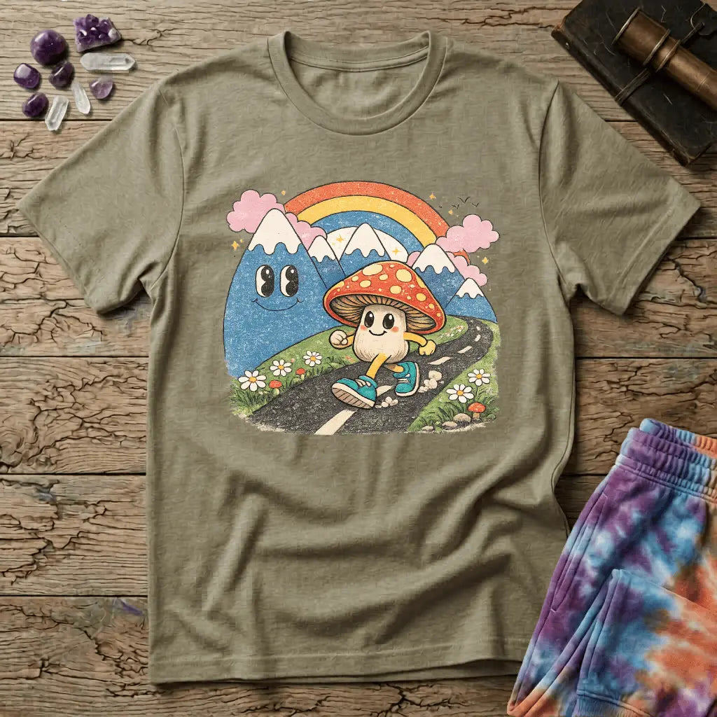 Printify T-Shirt Happy Mushroom Walking T-Shirt Mushroom Magic Mushroom T-Shirt