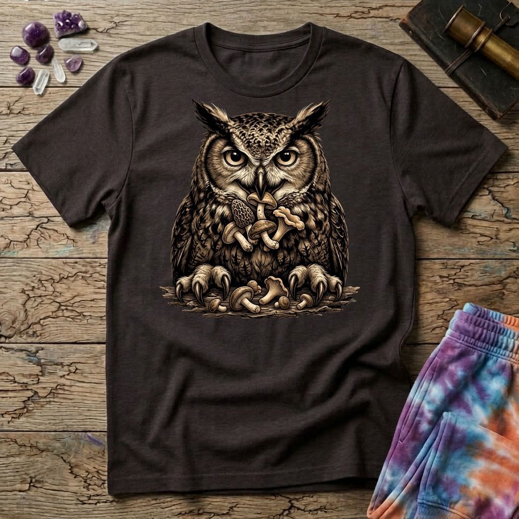 Printify T-Shirt Happy Owl Mushroom T-Shirt Mushroom Magic Mushroom T-Shirt