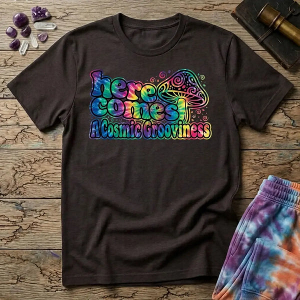 Here Comes a Cosmic Grooviness Mushroom T-Shirt