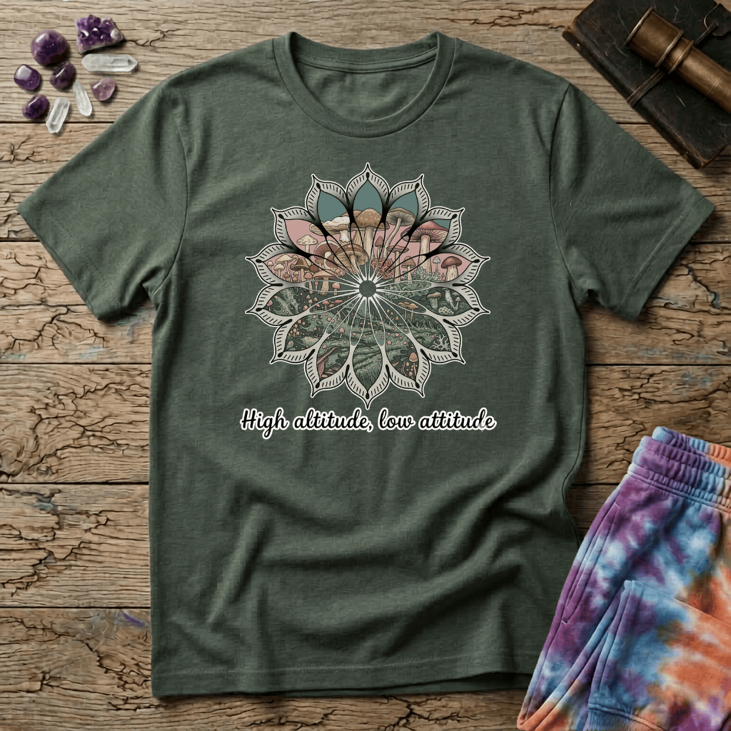 Printify T-Shirt High Altitude Low Attatude T-Shirt Mushroom Magic Mushroom T-Shirt