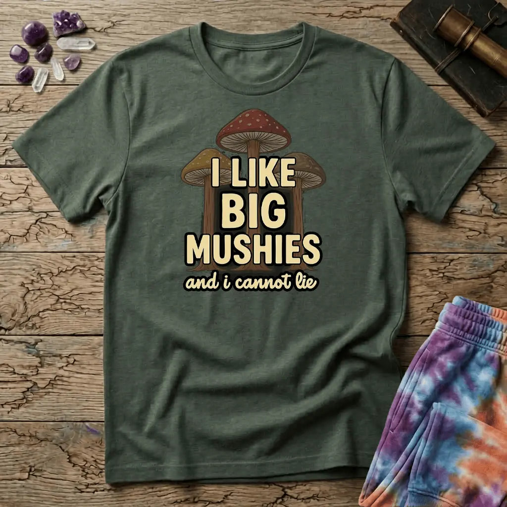 Printify T-Shirt I Like Big Mushies and I Cannot Lie T-Shirt Mushroom Magic Mushroom T-Shirt