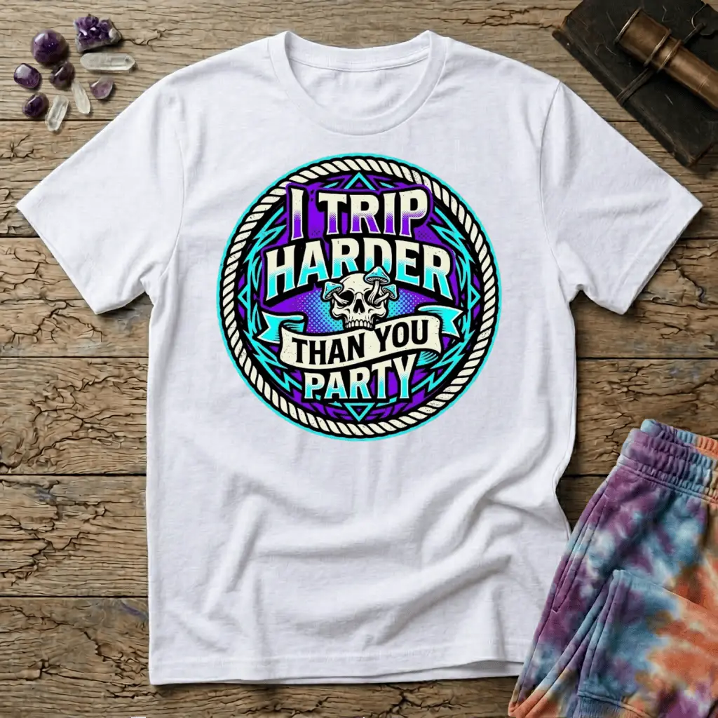 Printify T-Shirt I Trip Harder Than You Party T-Shirt Mushroom Magic Mushroom T-Shirt