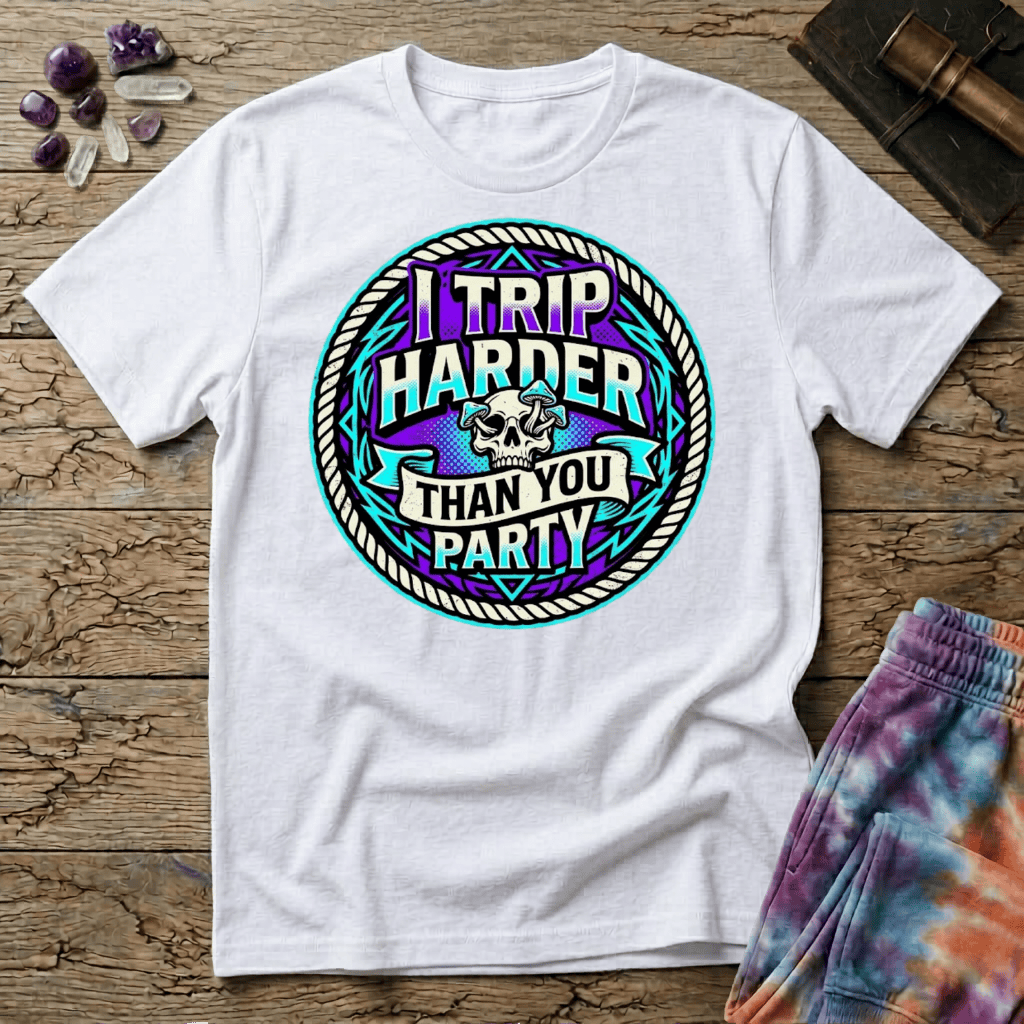 Printify T-Shirt I Trip Harder Than You Party T-Shirt Mushroom Magic Mushroom T-Shirt