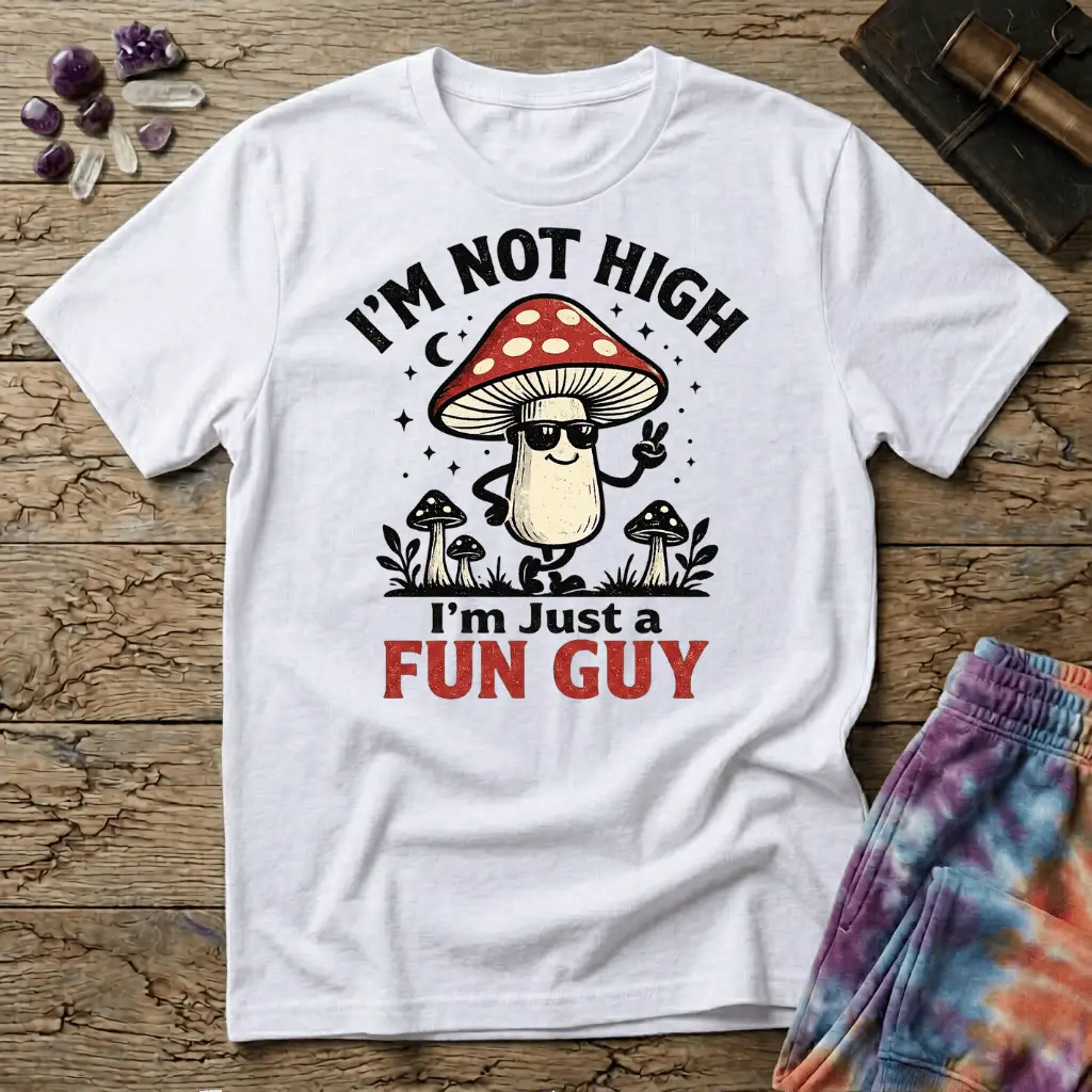 Printify T-Shirt Im Not High Im Just a Fun Guy Fungi Mushroom T-Shirt Mushroom Magic Mushroom T-Shirt