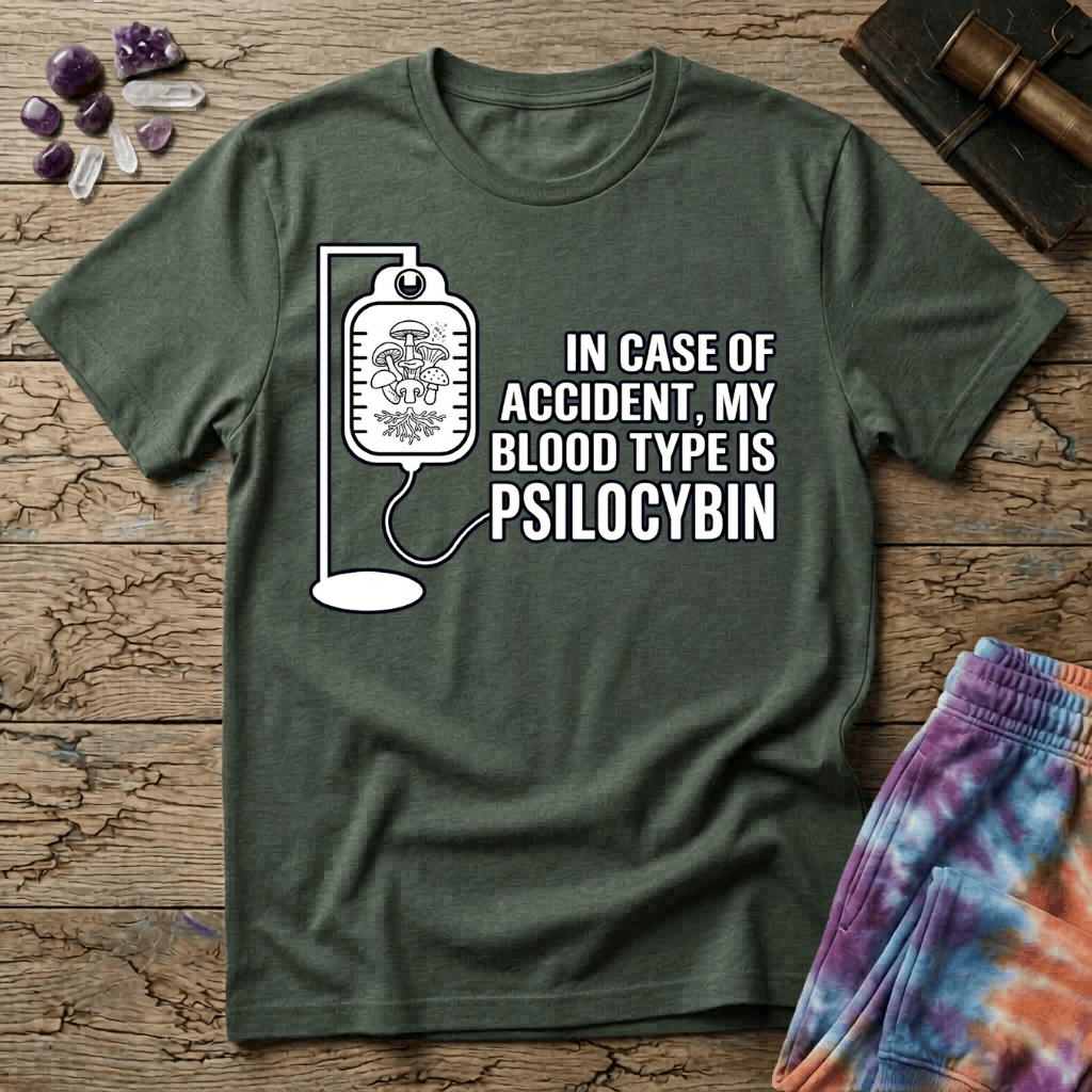 Printify T-Shirt In Case of Accident Psilcybin T-Shirt Mushroom Magic Mushroom T-Shirt