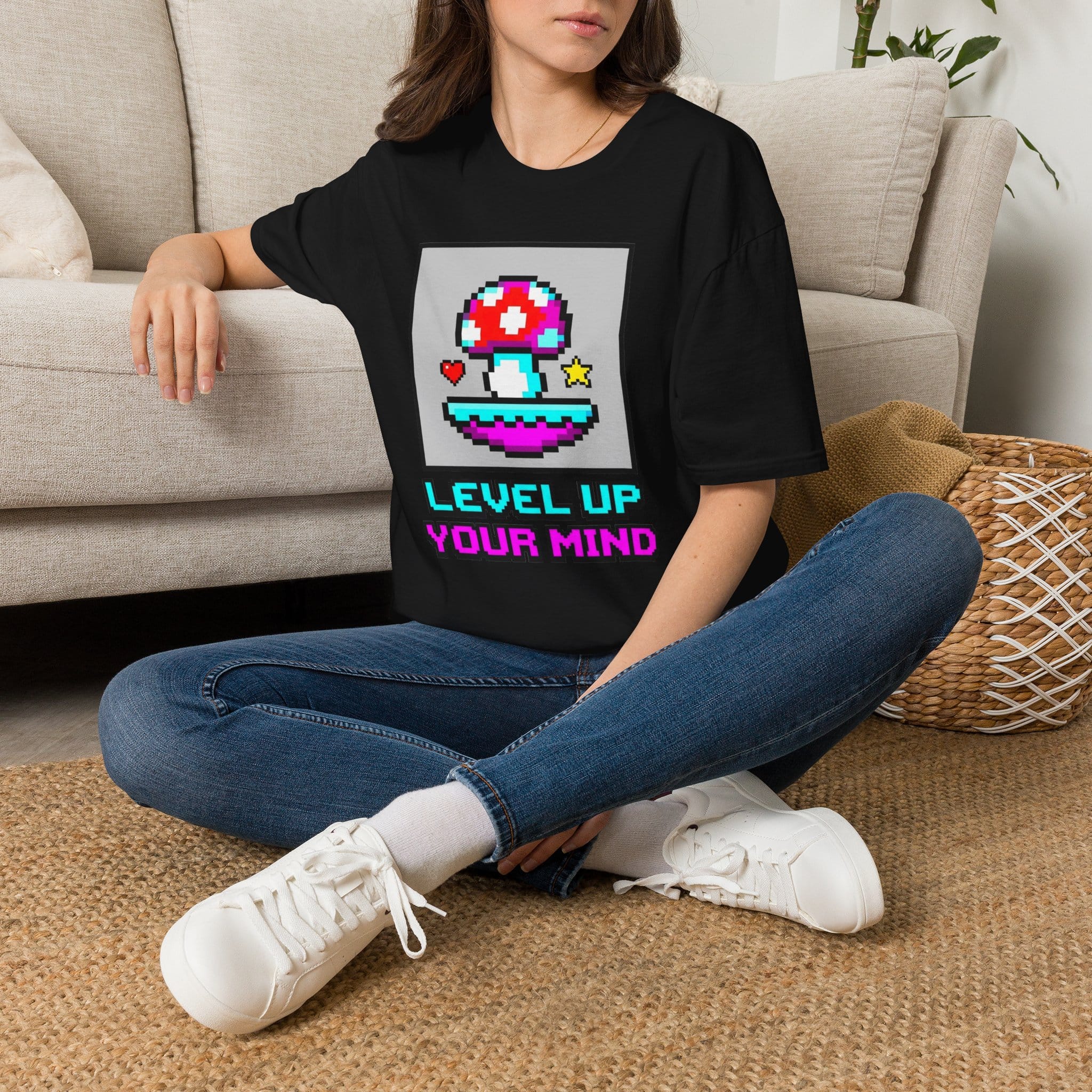 Printify T-Shirt Level Up Your Mind Mushroom T-Shirt Mushroom Magic Mushroom T-Shirt