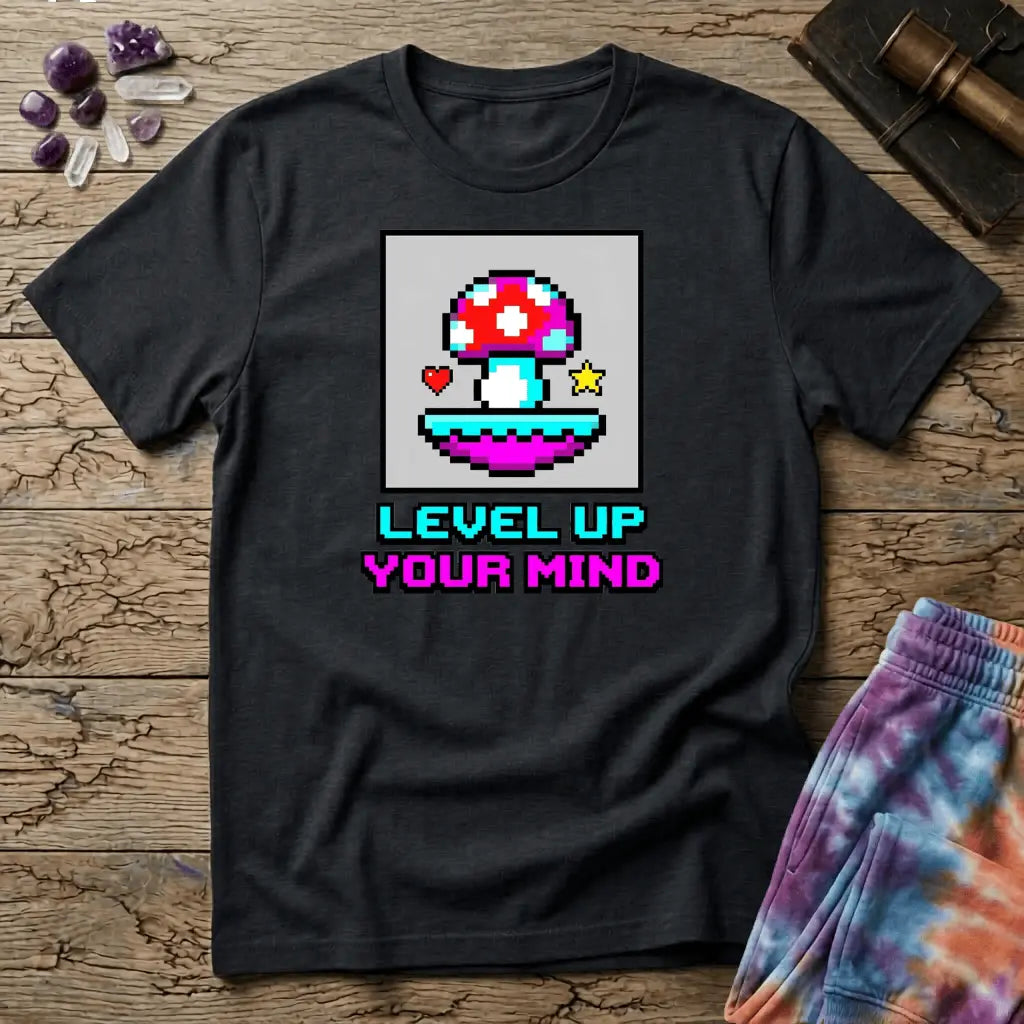 Printify T-Shirt Level Up Your Mind Mushroom T-Shirt Mushroom Magic Mushroom T-Shirt