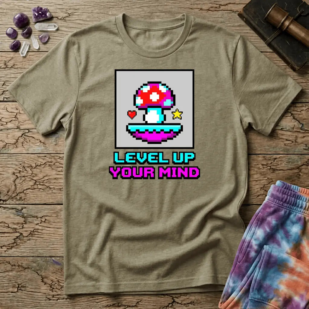 Printify T-Shirt Level Up Your Mind Mushroom T-Shirt Mushroom Magic Mushroom T-Shirt