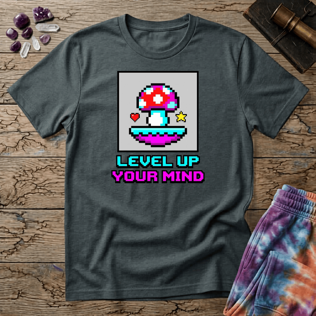 Printify T-Shirt Level Up Your Mind Mushroom T-Shirt Mushroom Magic Mushroom T-Shirt