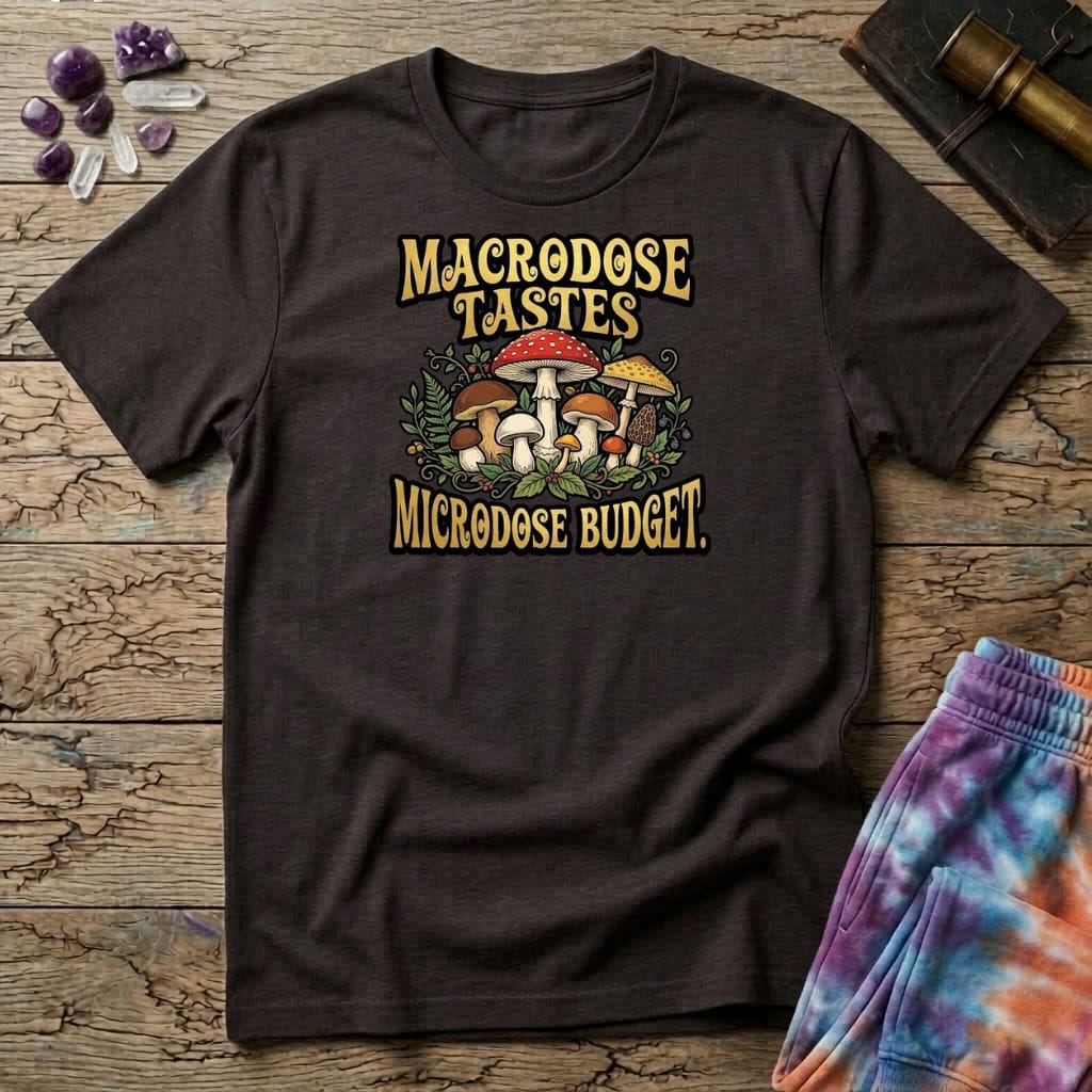 Printify T-Shirt Macrodose Tastes Microdose Budget Mushroom T-Shirt Mushroom Magic Mushroom T-Shirt