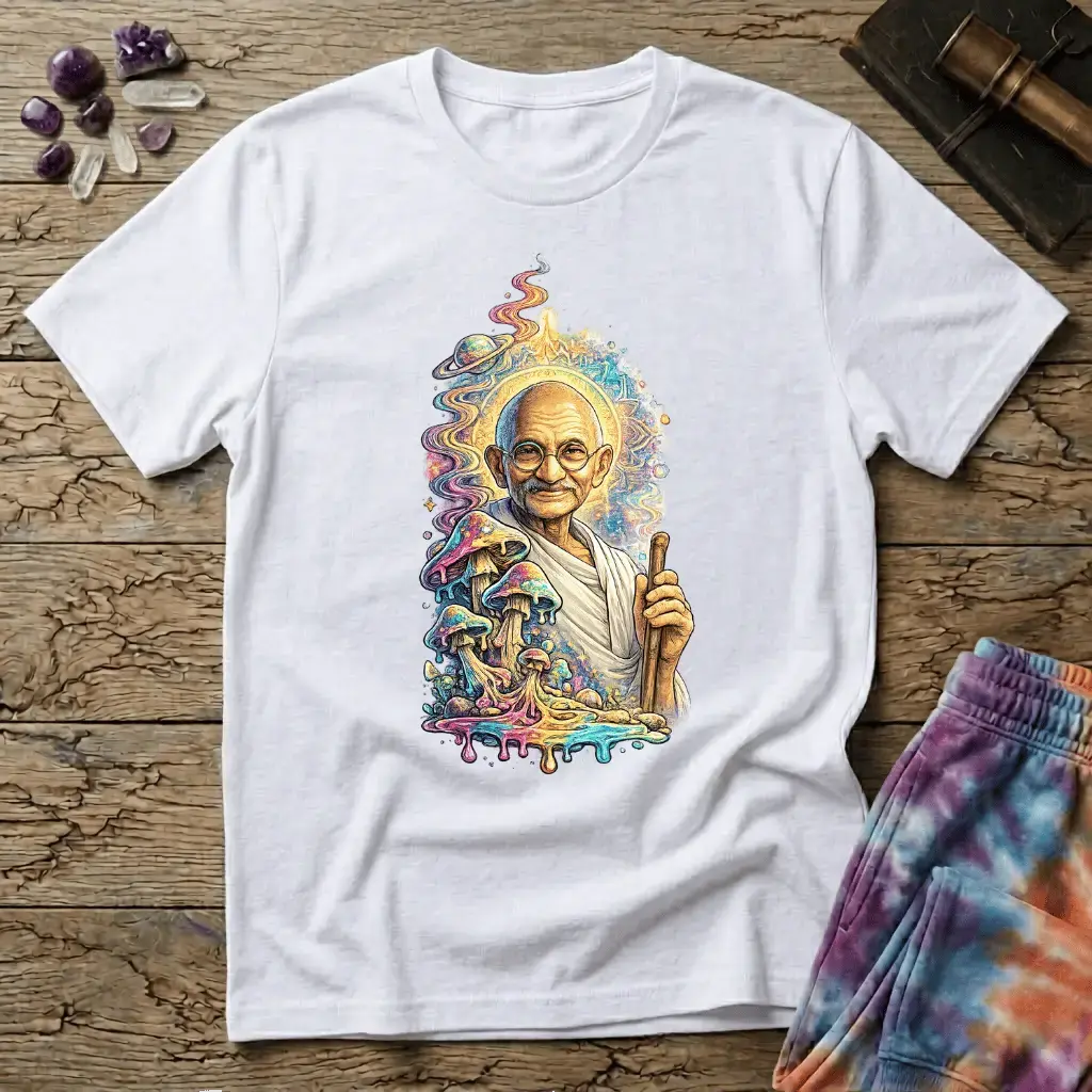 Printify T-Shirt Mahatma Gandhi Mushroom T-Shirt Mushroom Magic Mushroom T-Shirt