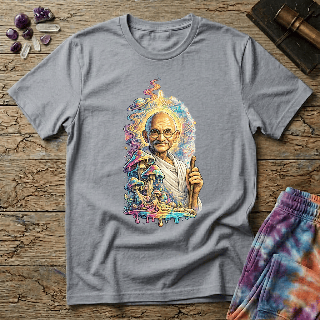 Printify T-Shirt Mahatma Gandhi Mushroom T-Shirt Mushroom Magic Mushroom T-Shirt