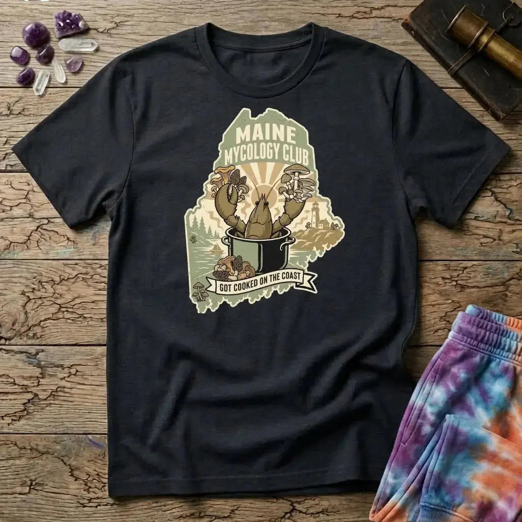 Printify T-Shirt Maine Mycology Club Lobster T-Shirt Mushroom Magic Mushroom T-Shirt
