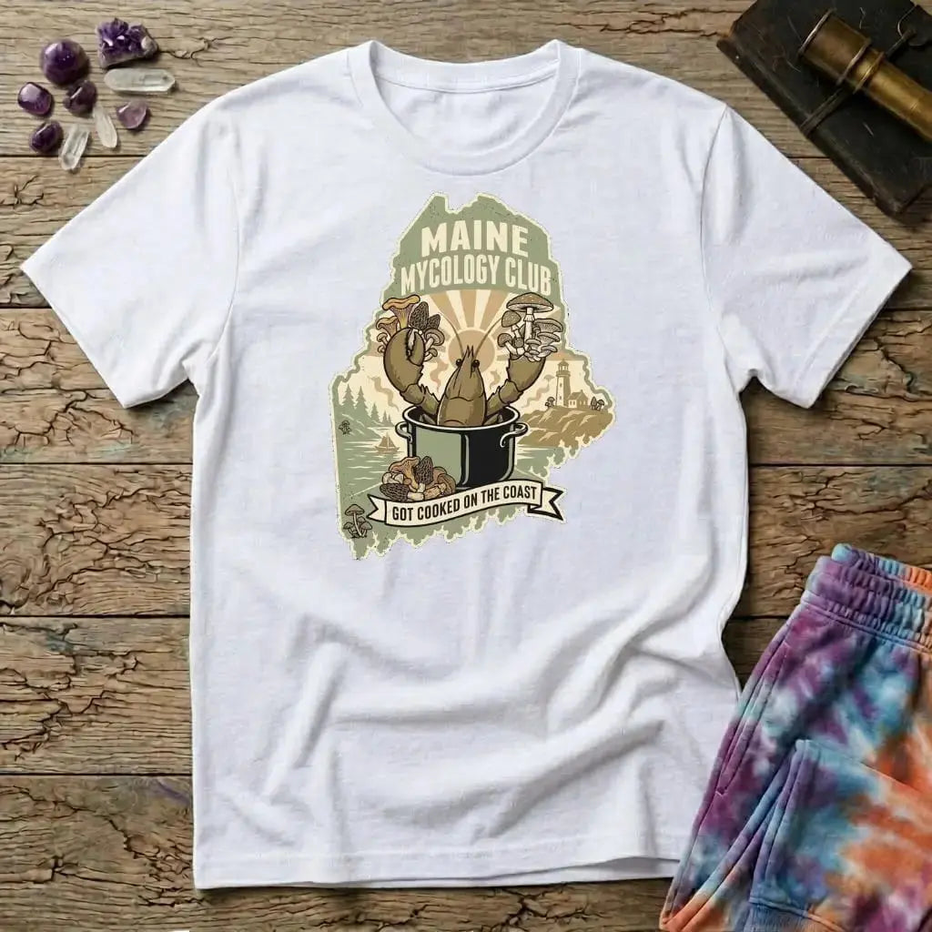 Printify T-Shirt Maine Mycology Club Lobster T-Shirt Mushroom Magic Mushroom T-Shirt