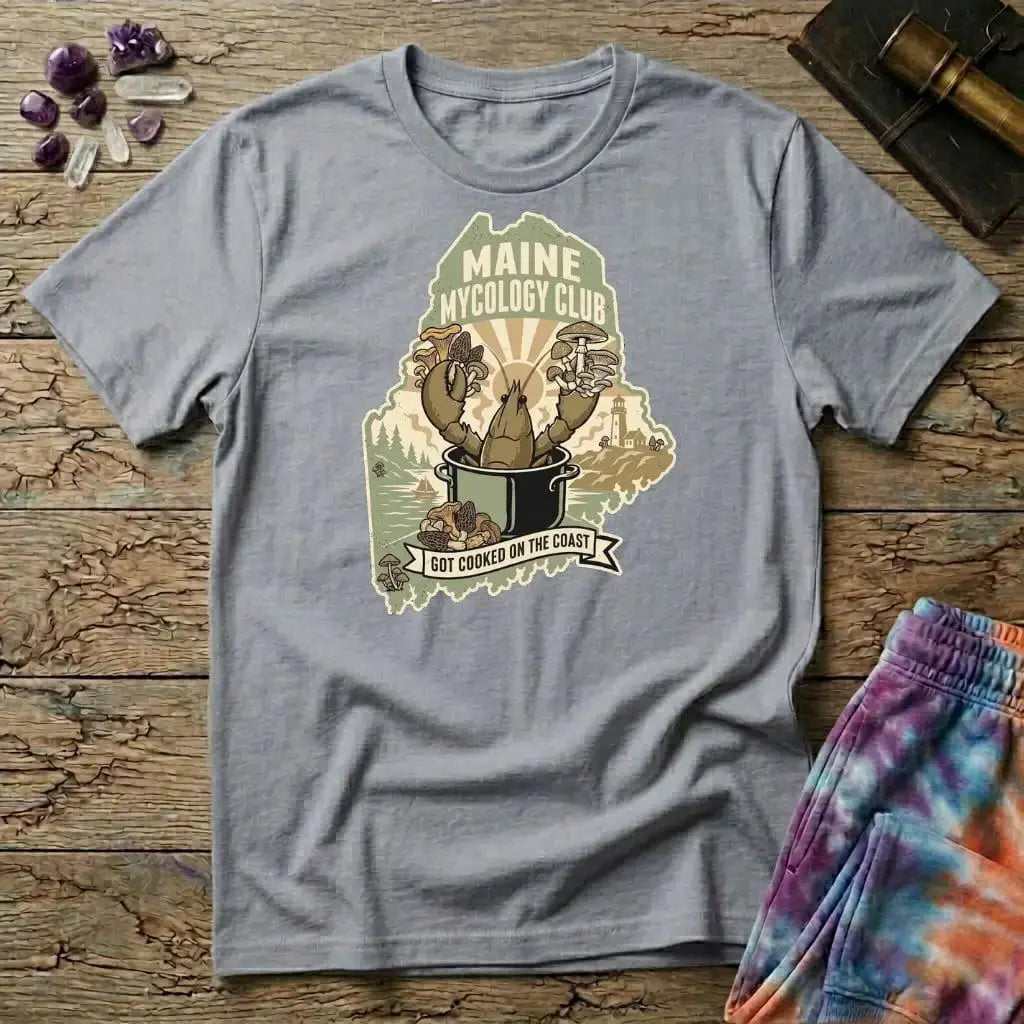 Printify T-Shirt Maine Mycology Club Lobster T-Shirt Mushroom Magic Mushroom T-Shirt