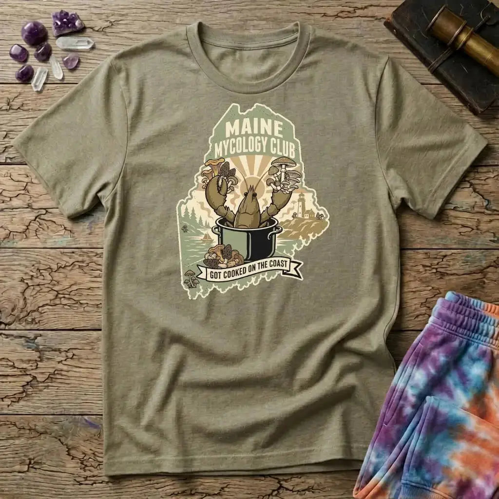 Printify T-Shirt Maine Mycology Club Lobster T-Shirt Mushroom Magic Mushroom T-Shirt