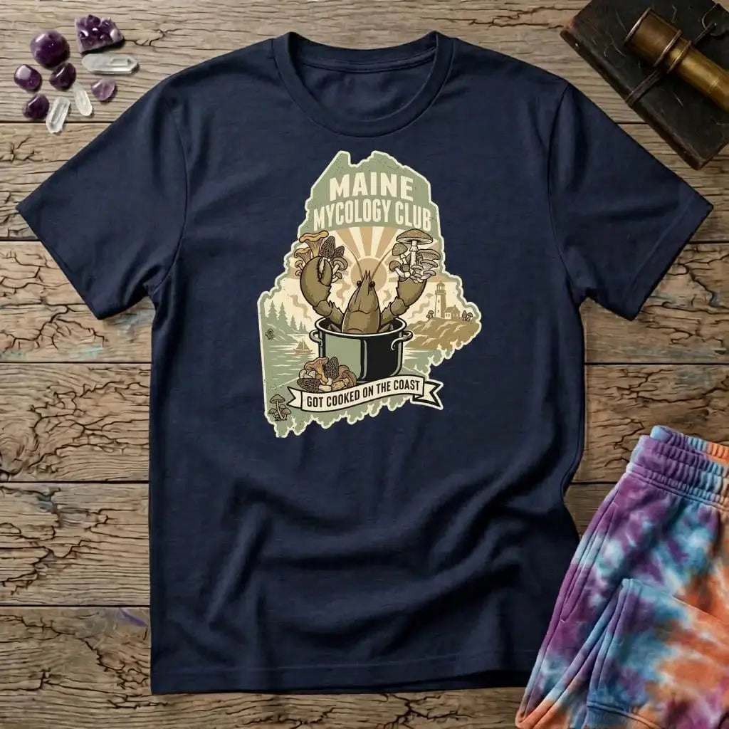 Printify T-Shirt Maine Mycology Club Lobster T-Shirt Mushroom Magic Mushroom T-Shirt