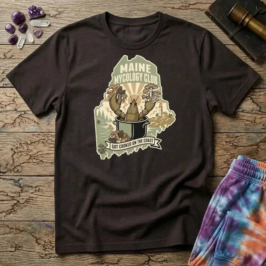 Printify T-Shirt Maine Mycology Club Lobster T-Shirt Mushroom Magic Mushroom T-Shirt